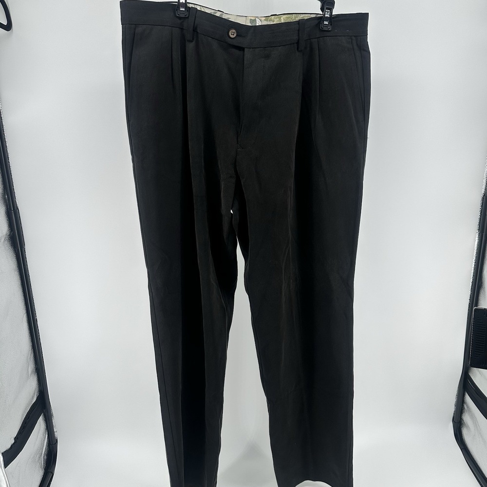 Tommy Bahama Pleated Mens Pants 36 x 33 Black Soft Silk Blend Resort Wear Work